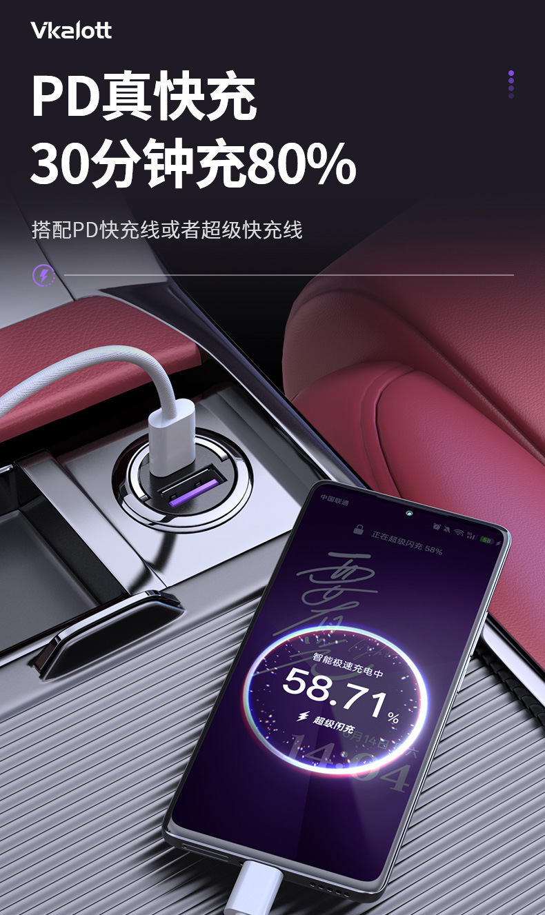 Cross-border car charger, mobile phone super-fast charging, cigarette lighter adapter, dual-port conversion plug, fast-charging car charger socket