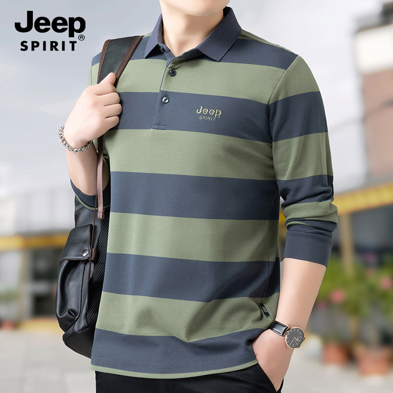 JEEP SPIRIT Spring/Autumn New Arrival Men's Striped Polo Shirt Casual Fashion Loose Fit Slim Fit Long Sleeve T-Shirt Top