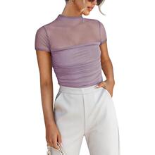 W 92026 Half-high neck sheer paneled T-shirt �������ɴƴ��