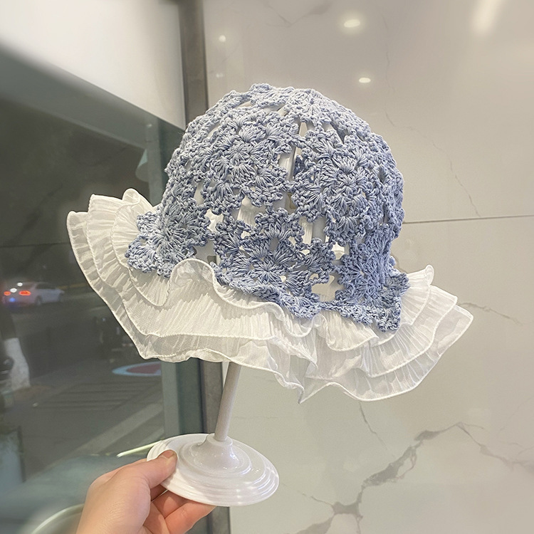 春夏薄款手工编针织帽女镂空钩花毛线帽甜美文艺显脸小包头堆堆帽|undefined