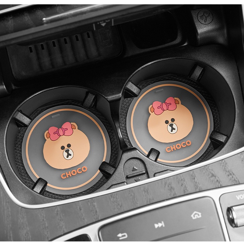 Brown Bear Co-Branded Car Cup Mat, Universal Storage Mat, Car Anti-Slip Mat, Cartoon Decoration for the Car, Car Accessories