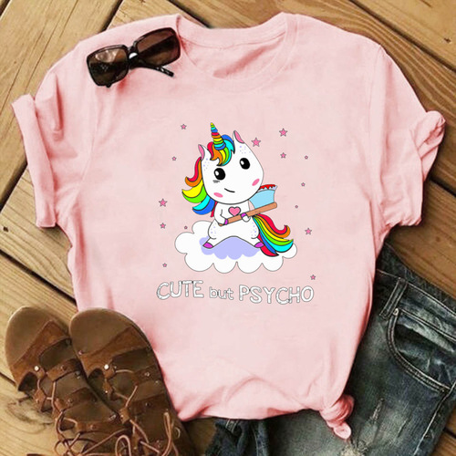 Colorful Unicorn Casual Pattern Casual Short-Sleeve Unisex New European & American Style T-Shirt
