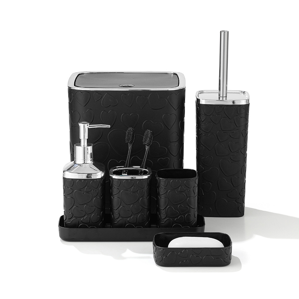 Hot sale amor en relieve lavado set 7 piezas bote de basura inodoro cepillo botella de loción bandeja cepillo de dientes set taza image 1