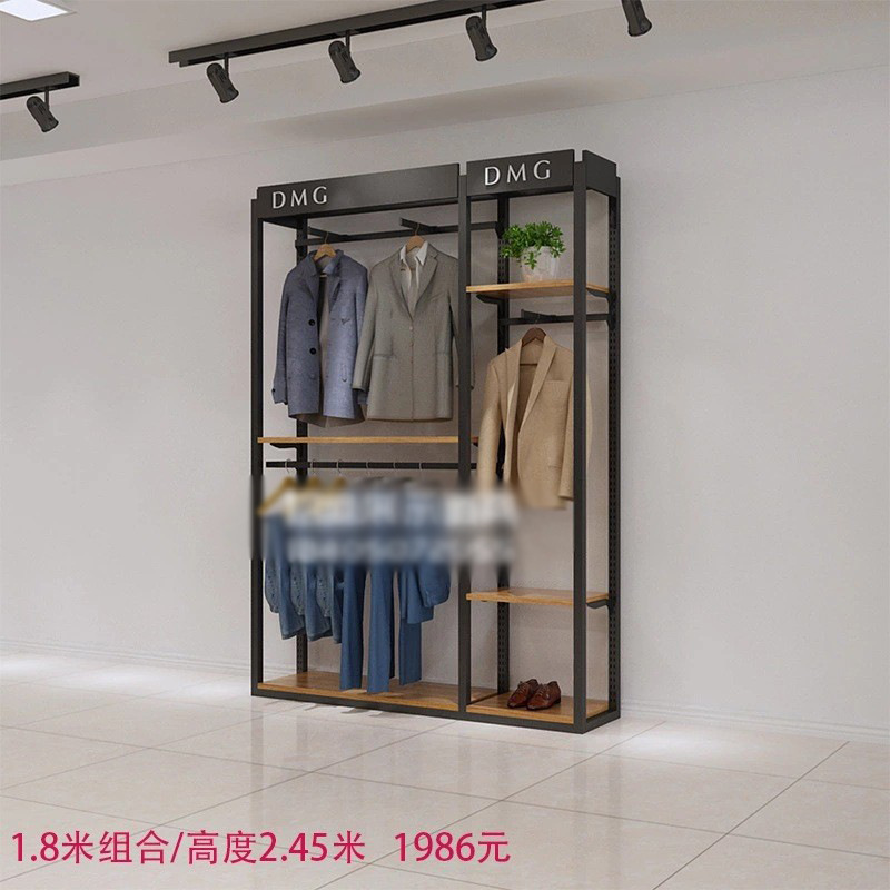 Tienda de ropa de alta gama soporte de exhibición estante de los hombres vitrina de piso negocio casual hombres tienda de ropa colgando estante