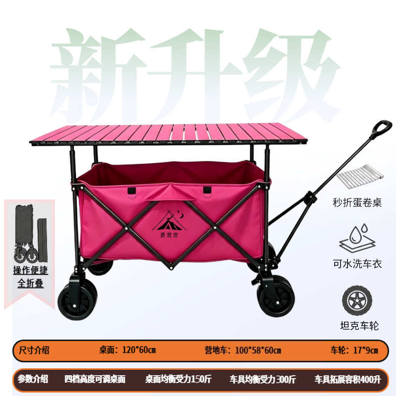 Carro Plegable de Campamento y Puesto de Metal con Mango Telescópico para Picnic al Aire Libre