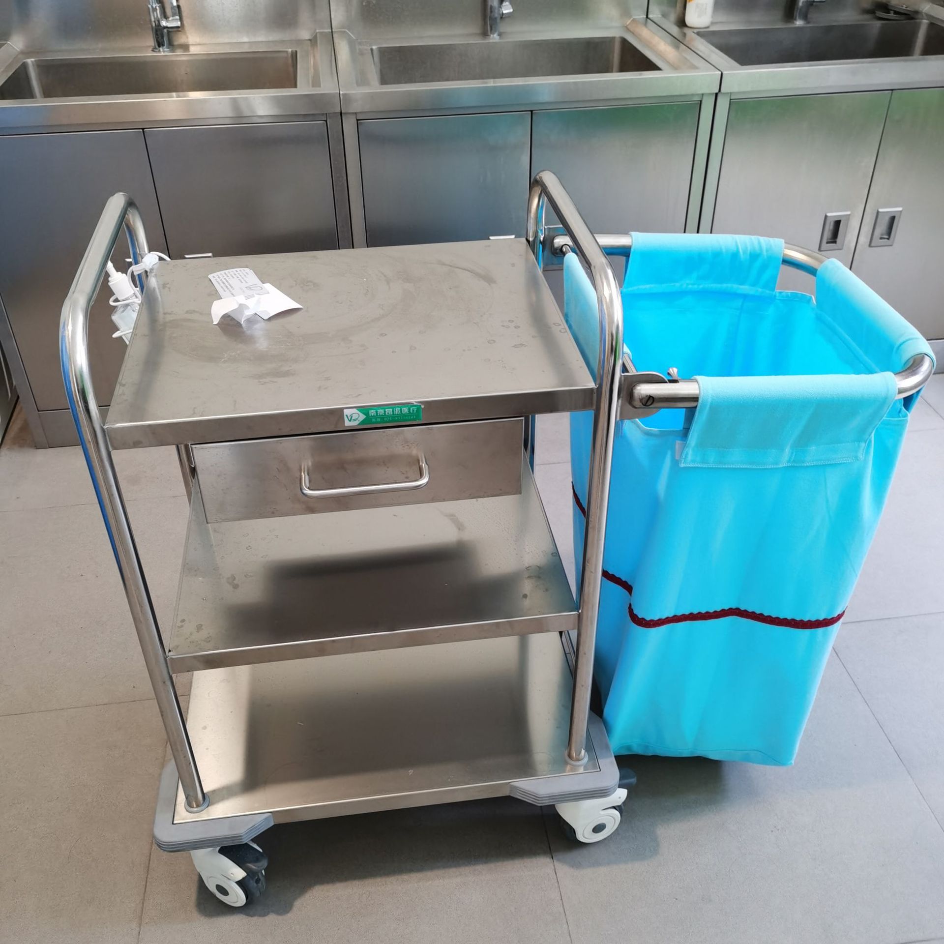 昂派UP-10002-1304不锈钢喷涂晨间护理车铺床护理车多功能治疗车