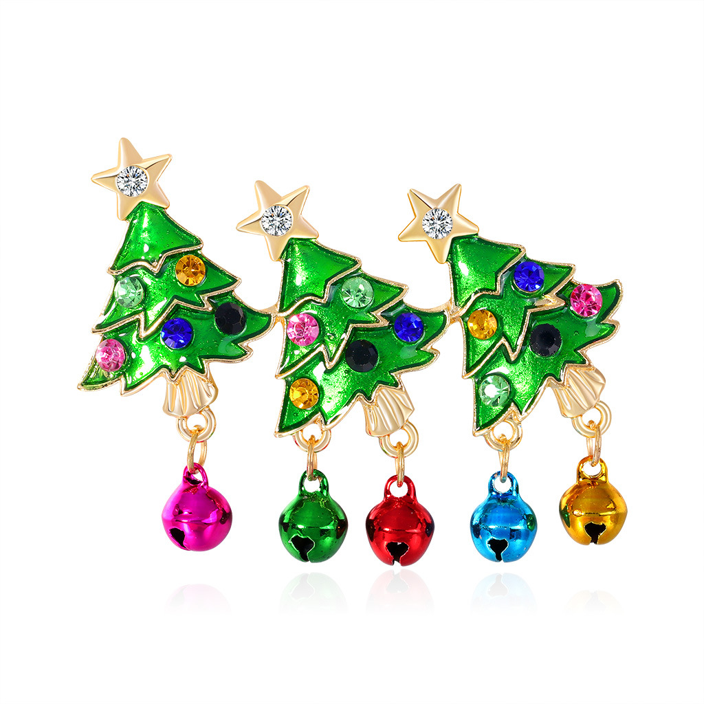 European and American holiday Christmas tree Bell brooch rhinestone painted oil drop corsage Christmas series clothing accessories pins