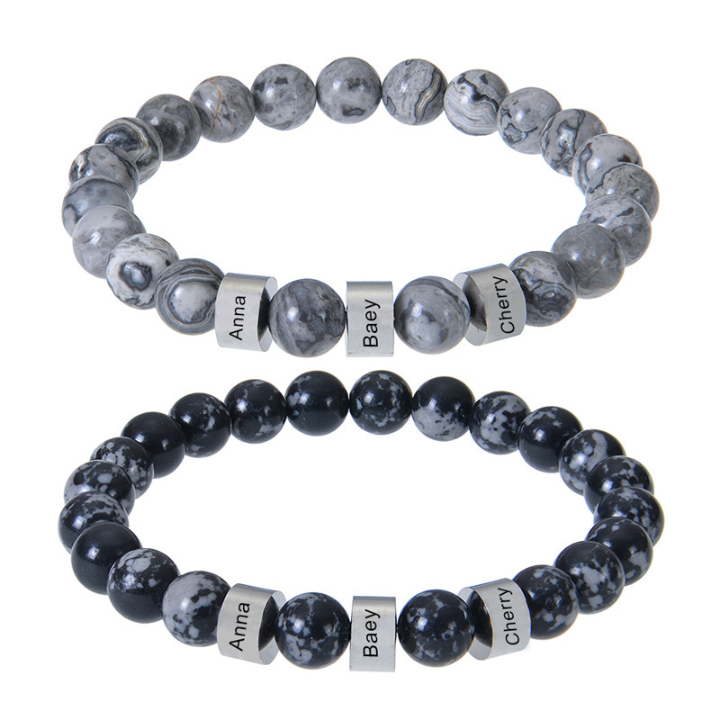 Cross-Border Map Stone Custom Name Bracelet Natural Stone Stainless Steel Lettering Bracelet Men's Father's Day Bracelet Cross-Border Map Stone Custom Name Bracelet Natural Stone Stainless Steel Lettering Bracelet Men's Father's Day Bracelet