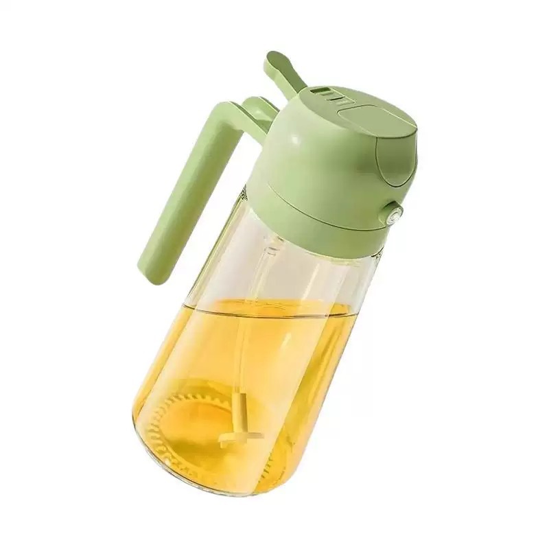 Botella de pulverización de aceite de vidrio multifuncional doméstica con mango de atomización fina sin colgar aceite de almacenamiento de aceite de doble propósito para cocina