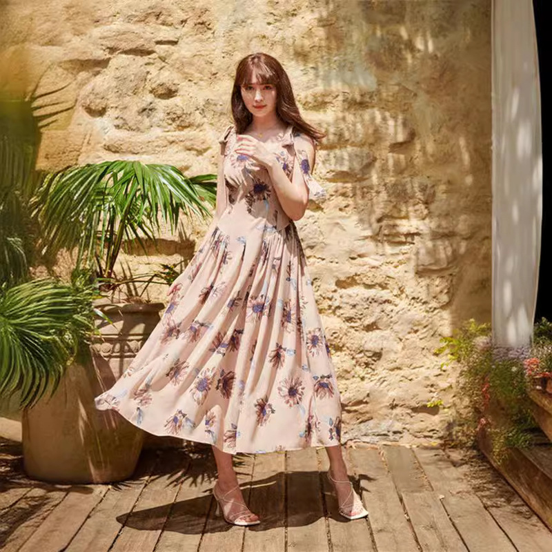 WZFS2157 Summer Japanese-style Sagittarius Sunflower Printed Bow Shoulder Strap Ribbon Dress WZFS2157 Summer Japanese-style Sagittarius Sunflower Printed Bow Shoulder Strap Ribbon Dress