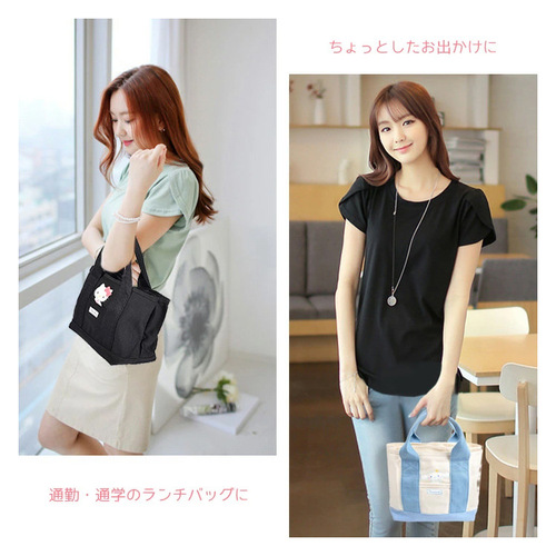 Japanese canvas women's handbag cartoon environmentally friendly print Kuromi Xiaobai casual versatile tote bag hand bag