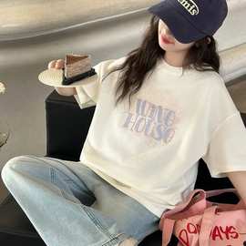 女童短袖t恤夏季2025新款女大童洋气初中生女孩夏装纯棉半袖上衣