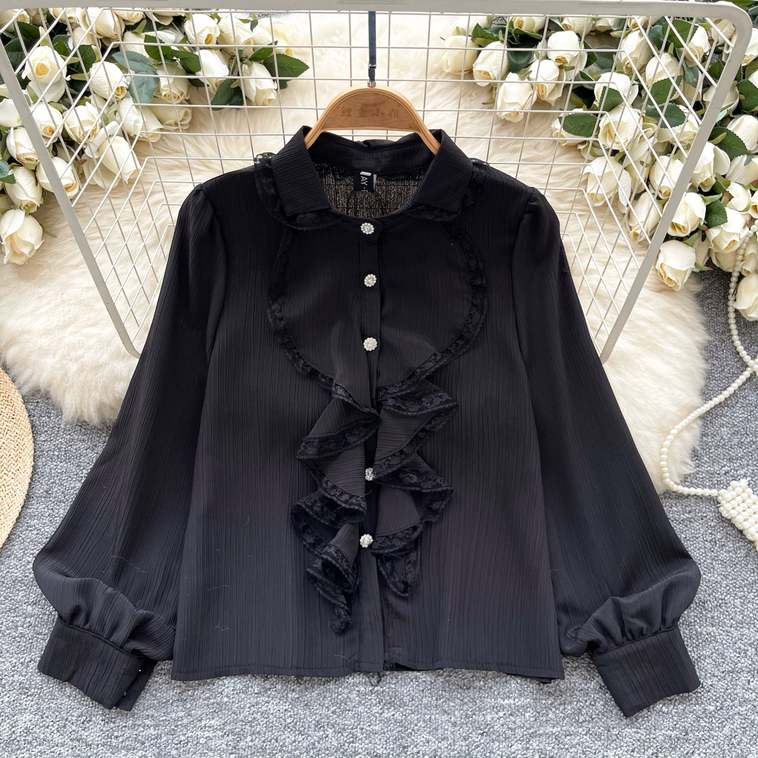 Кружевная блузка с бантом, французский стиль, в стиле Chanel, кружевное платье, приталенный фасон
