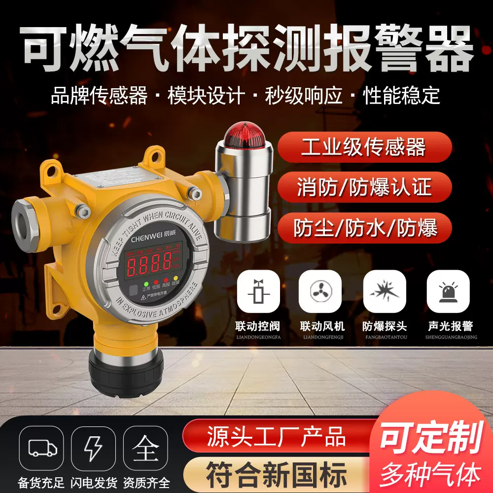 工业有毒气体可燃探测器氧气浓度检测仪天然气液化气泄漏报警器