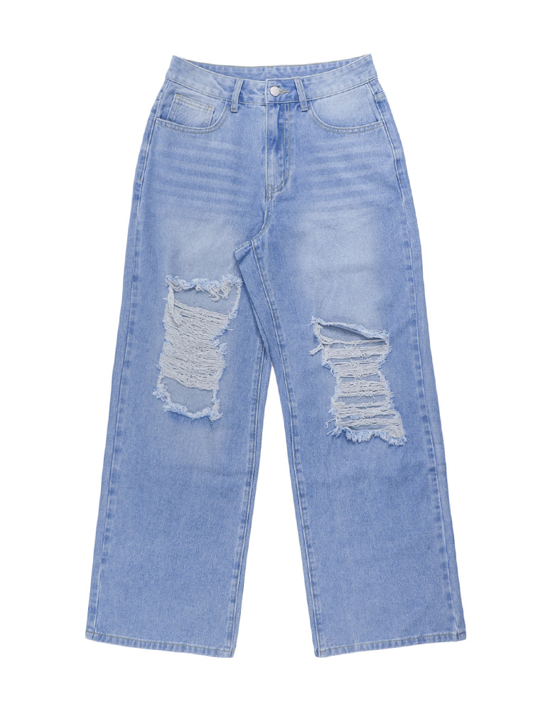 Dames jeans met hoge taille en wijde pijpen - Losse, versleten denim broek voor een streetwear- en casual stijl_voghion.com