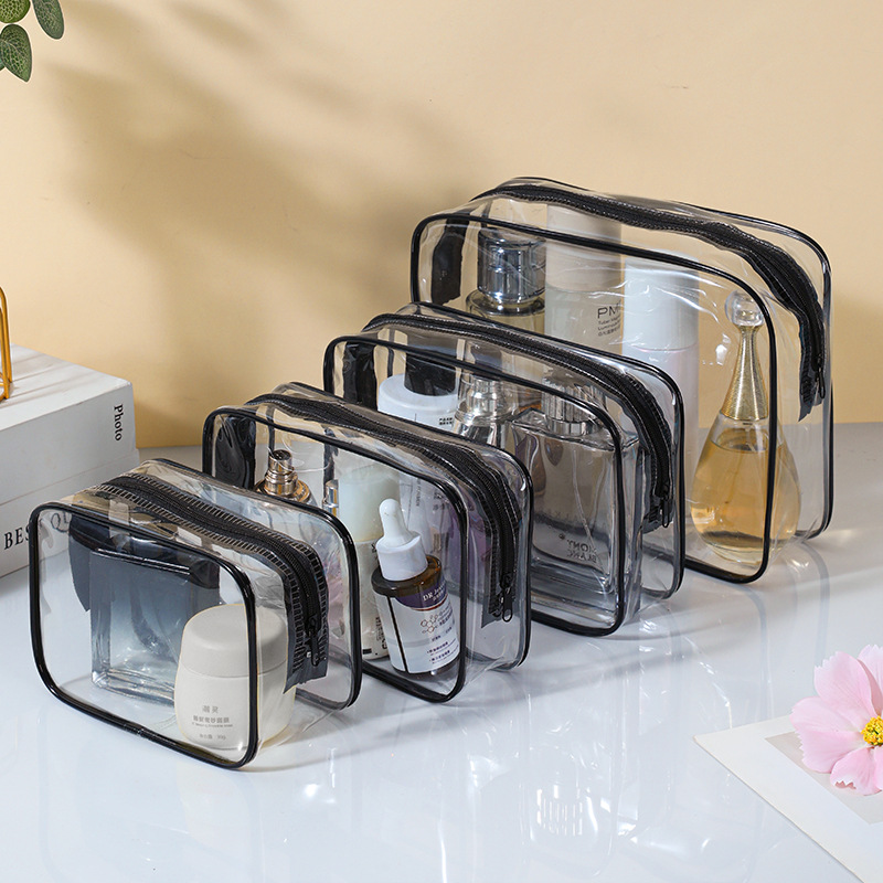 Pvc Transparent Cosmetic Bag, Large Capacity, Portable, Waterproof, Cross-Border Four-Piece Set, Custom Logo Transparent Toiletry Storage Bag