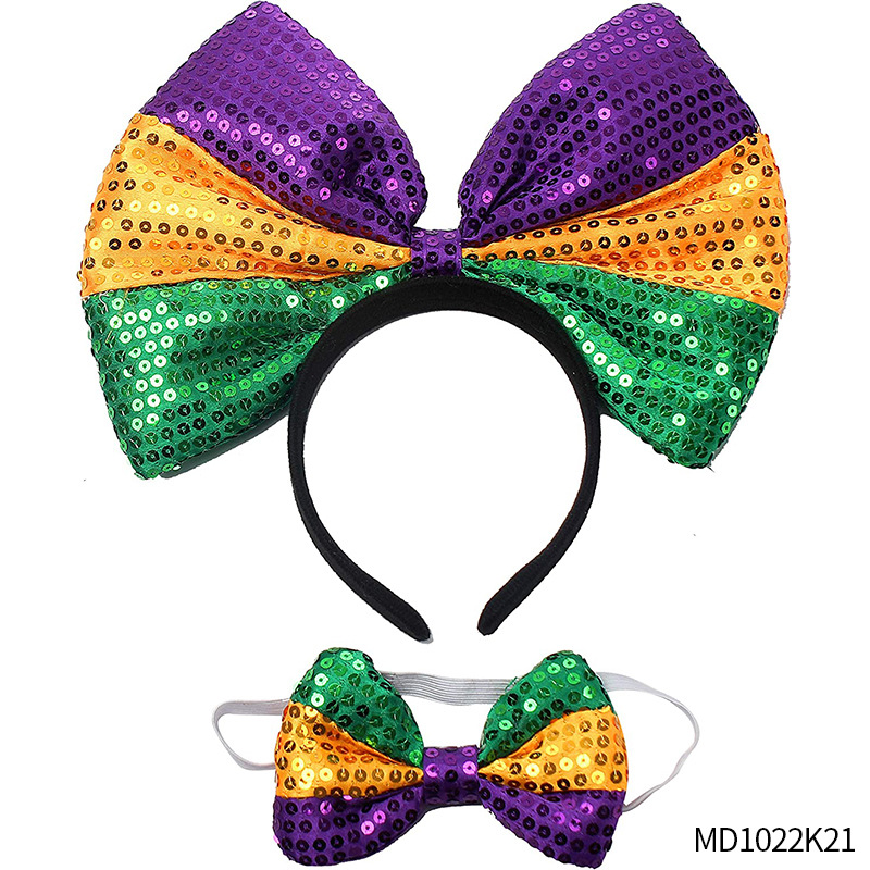 Accesorios para el Cabello de Carnaval de Mardi Gras, Máscara Tricolor, Corbata de Moño, Cadena de Cuentas Electrochapadas, Conjunto para Fiesta de Carnaval