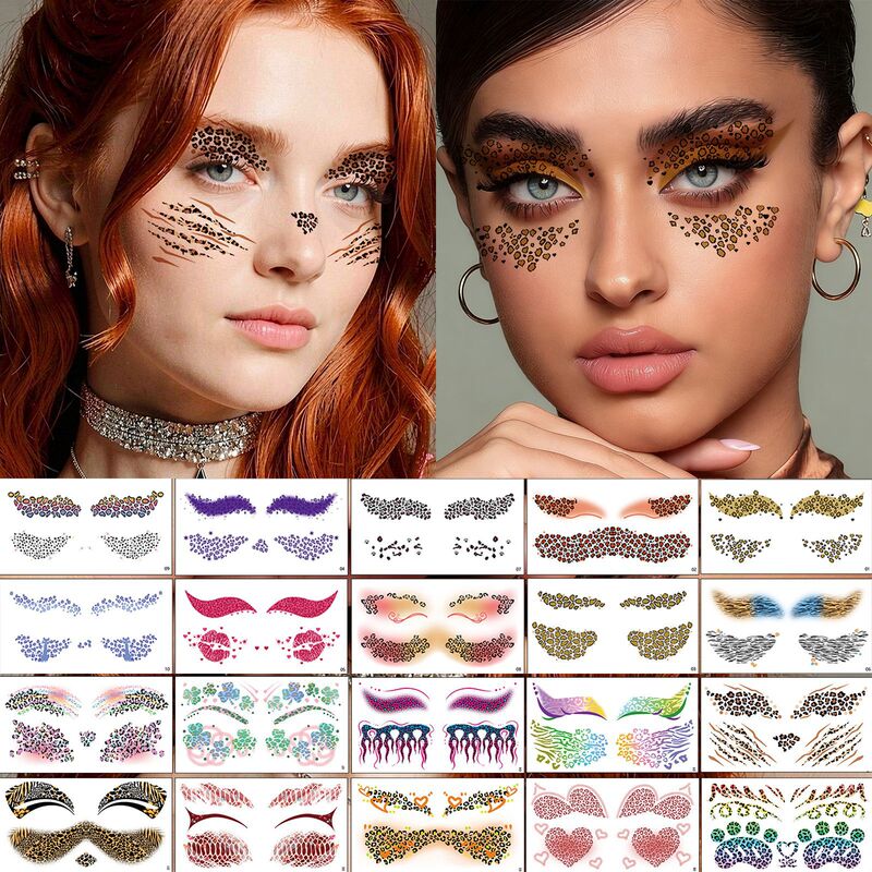 Cross-Border New Colorful Leopard Print Eye Makeup Tattoo Stickers with a High-End Feel for Holiday Parties and Dances, Temporary Face Stickers