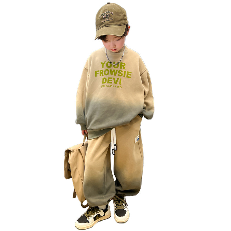 Kinderkledingset jongens 2024 nieuwe stijl grote kinderlente herfst gradiënt hoodie sportkleding knap en_voghion.com
