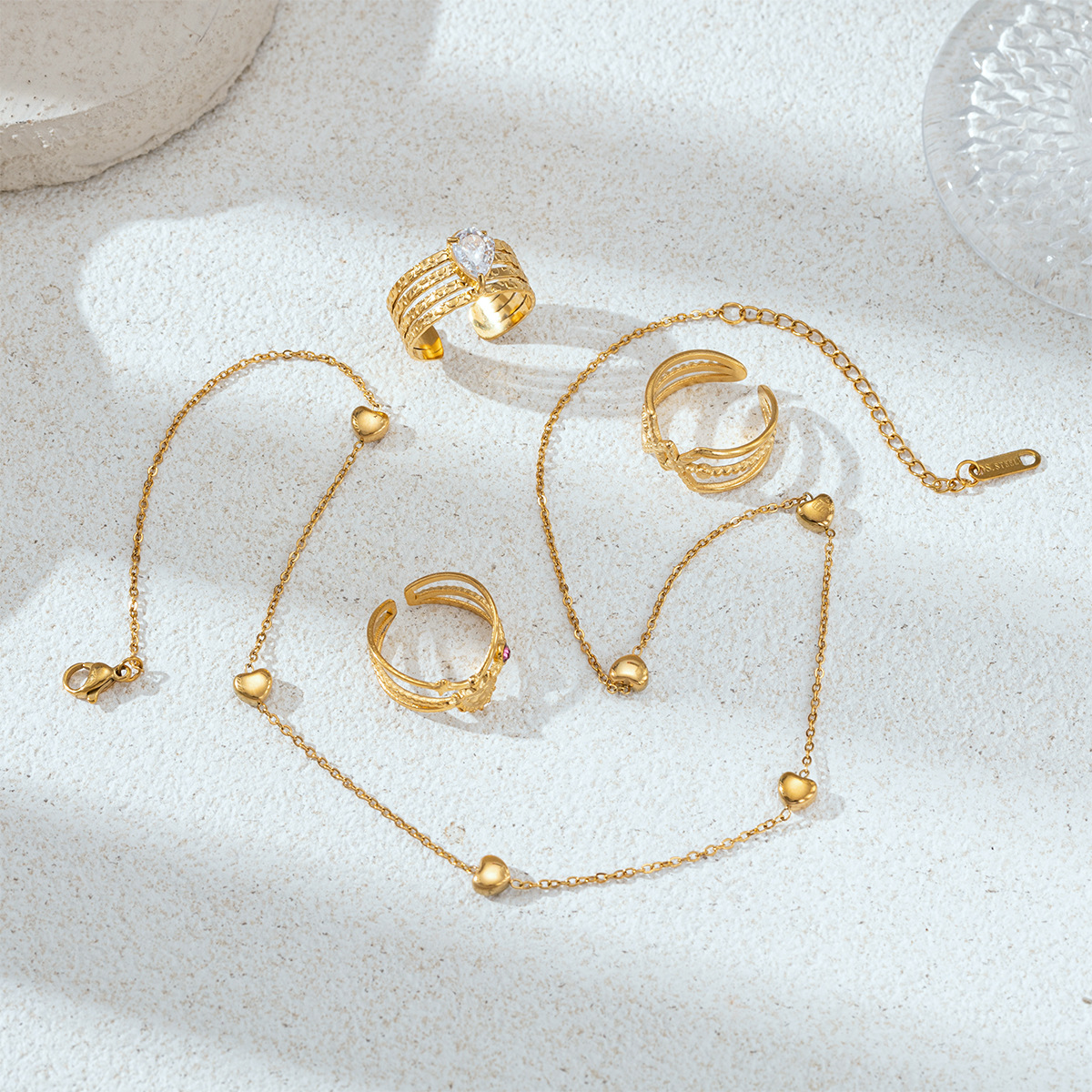 TENA Europa y América collar de acero inoxidable lujo ligero nicho moda amor conjunto de joyas de mano zircon incrustado venta caliente transfronteriza