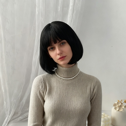 Cross-border Amazon wig headgear supply short hair neat bangs bobo head fashion women's short hair headgear a generation of hair Cross-border Amazon wig headgear supply short hair neat bangs bobo head fashion women's short hair headgear a generation of hair