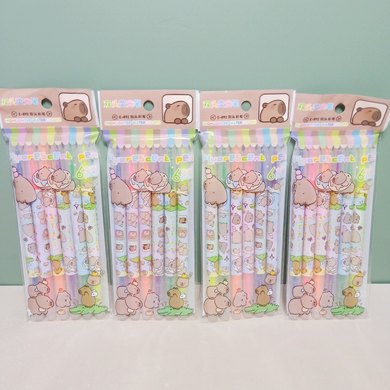 Comercio exterior Capibara doble cabeza de resaltador estudiantes lindos Dolphin graffiti 6 colores bolígrafo marcador bolígrafo lote