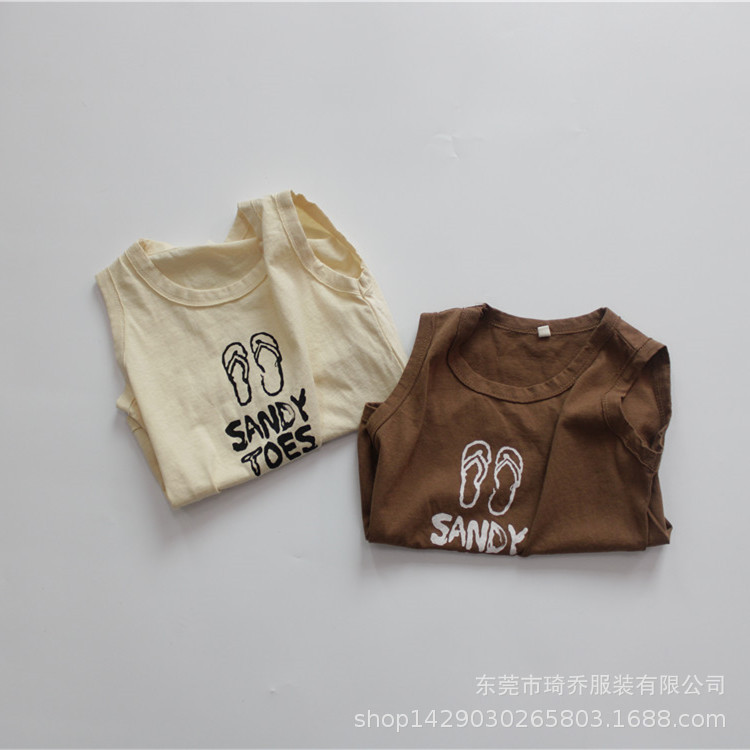 Children's summer T-shirt with Korean-style soft round collar print slippers for boys and girls