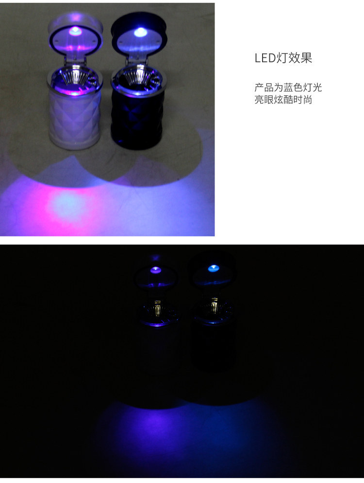 Creative Flip-Top Car Ashtray with Colorful Lights, Diamond-Cut Surface, Flame-Retardant, Anti-Fly Ash, Universal Ashtray for Vehicles
