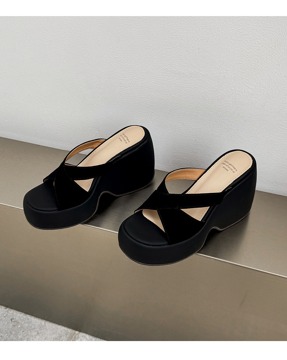 Sandal cao gót nữ quai ngang đế xuồng platform gót siêu cao 12 cm — màu đen, màu mơ chi tiết 15