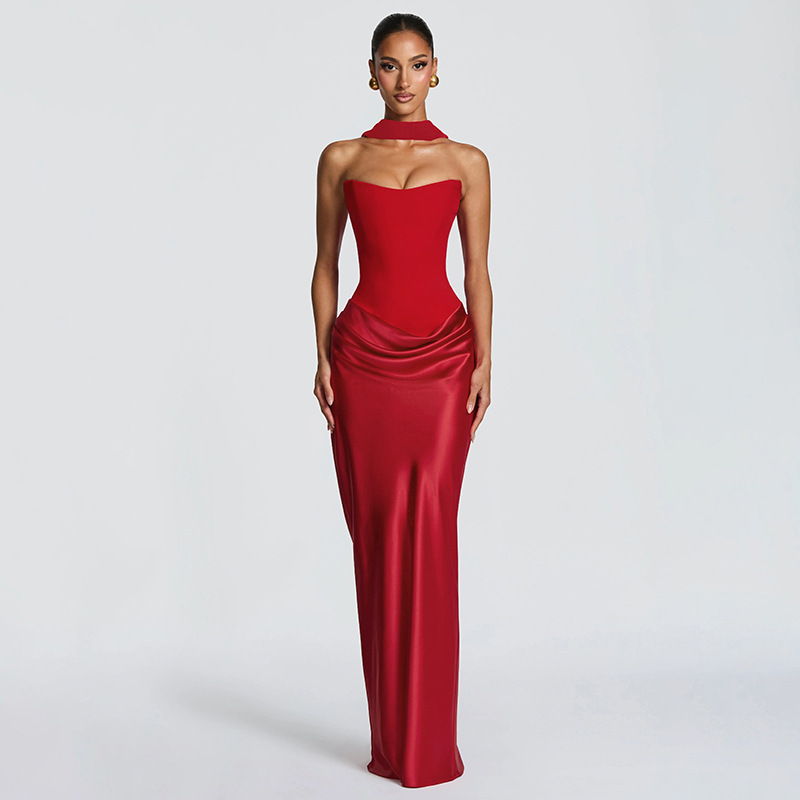 Aliexpress ropa de mujer 2026 primavera y verano nuevo temperamento elegante sin mangas pechos delgados empalmado mochila vestido de cadera