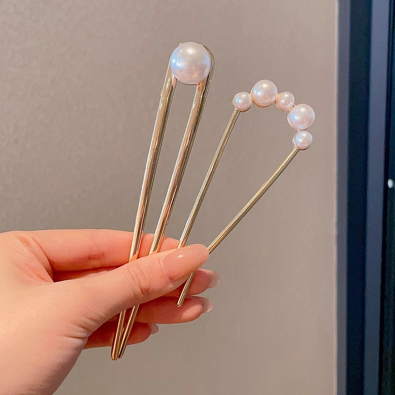 Horquilla de cabello en forma de U de perla de alta calidad horquilla de cabello en la parte posterior de la cabeza femenina horquilla de aleación tocado nuevo peine de horquilla chino