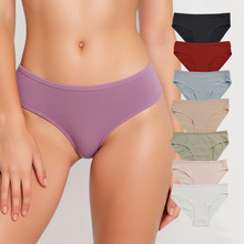 外贸纯棉内裤女纯色40支棉布螺纹女士三角裤跨境欧美大码女式内裤