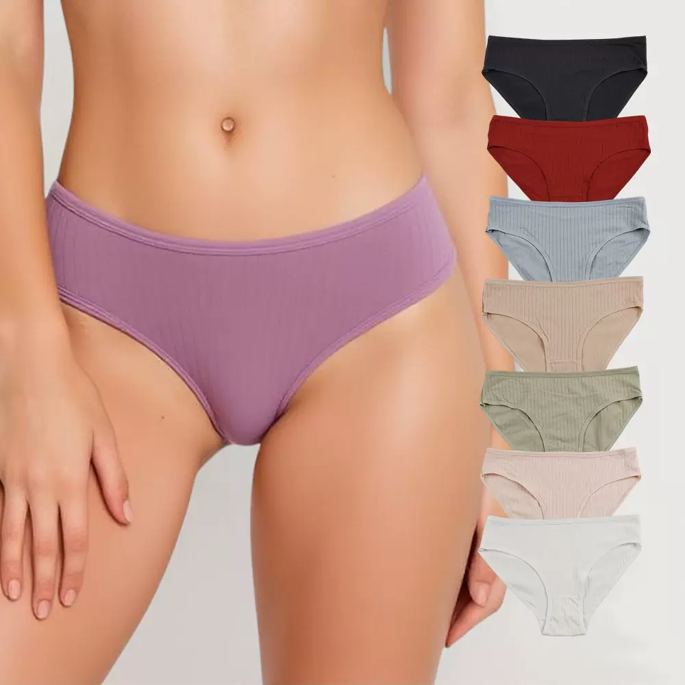 外贸纯棉内裤女纯色40支棉布螺纹女士三角裤跨境欧美大码女式内裤