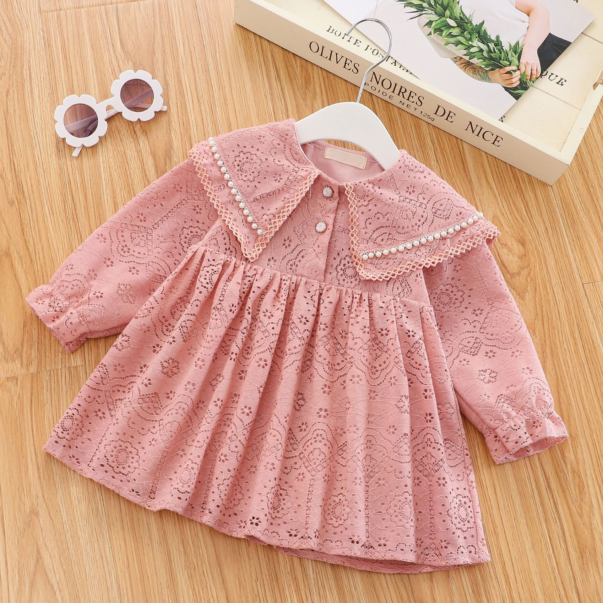 2021 Girls' Spring and Autumn Fashionable Tulle Long-Sleeved Dress, Baby Girl's Lace Princess Dress 942
