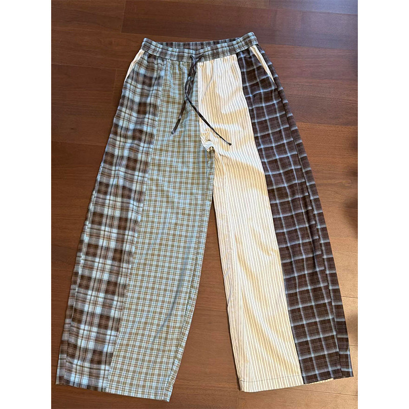 American-Style Design Plaid Patchwork Sleep Pants for Women, New Summer Loose Casual Pants, Home Lounge Pants That Can Be Worn Outside American-Style Design Plaid Patchwork Sleep Pants for Women, New Summer Loose Casual Pants, Home Lounge Pants That Can Be Worn Outside