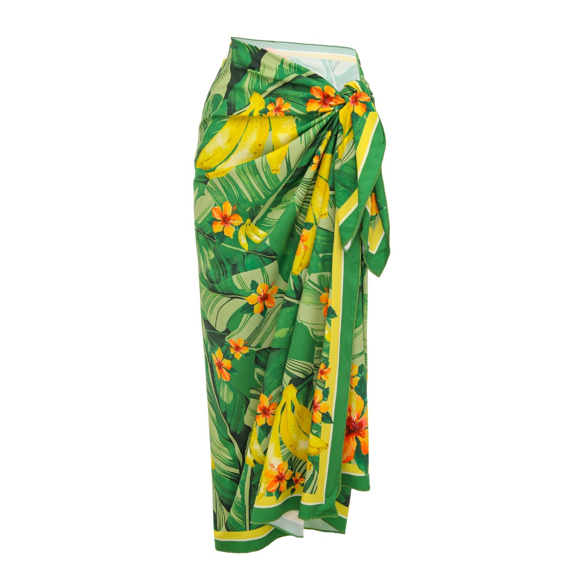 One-Shoulder Ruffle Monokini Swimsuit - Eco-Friendly Quick-Dry Swimwear Set With Sarong (Green Floral/Solid, Sizes S-XL)_ecoleips.com