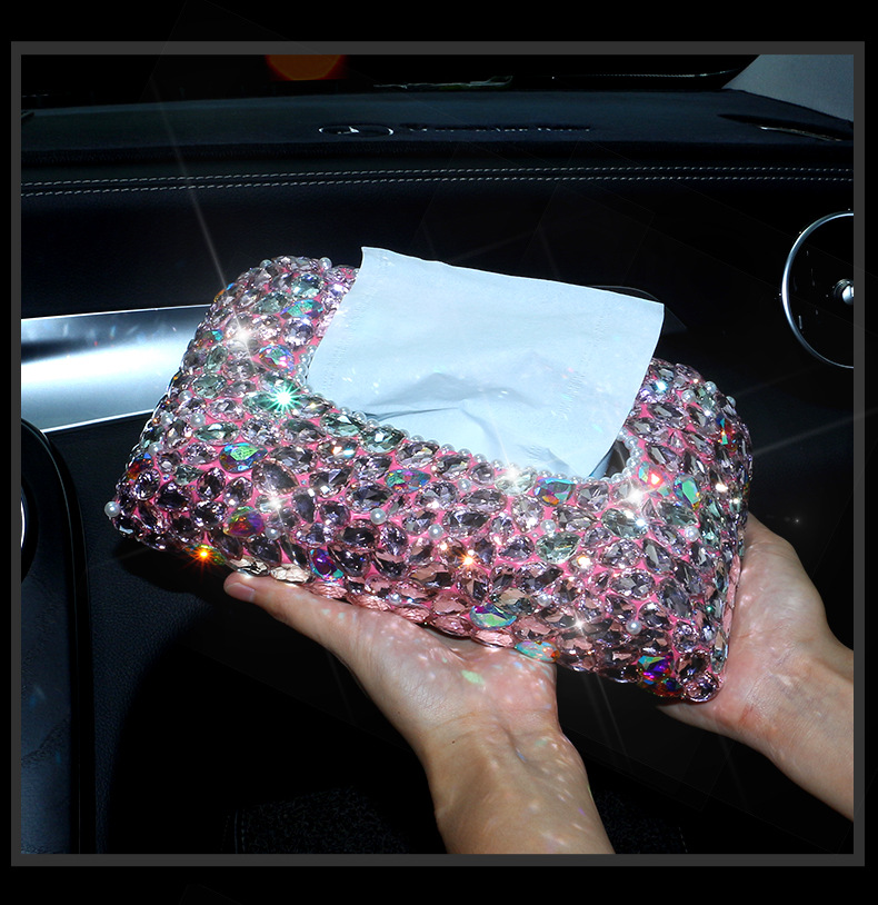 New product car interior car tissue box diamond-encrusted women's napkin paper box car interior decoration seat paper box