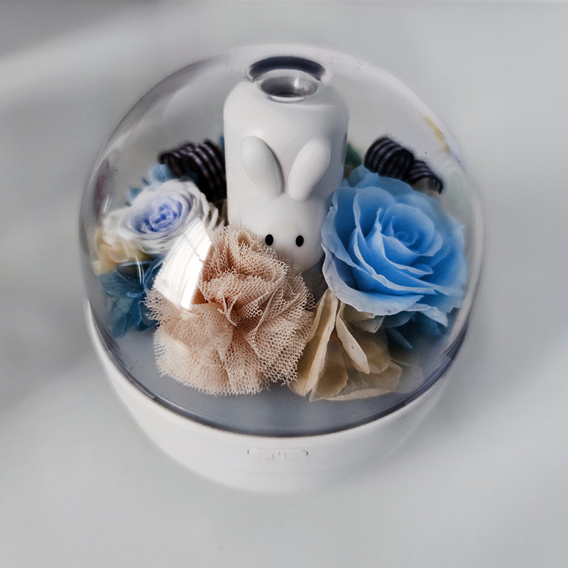 Regalo de San Valentín, rosa real, humidificador brillante, tres colores disponibles, muñeca conejo, luz ambiental, caja de regalo de flor eterna