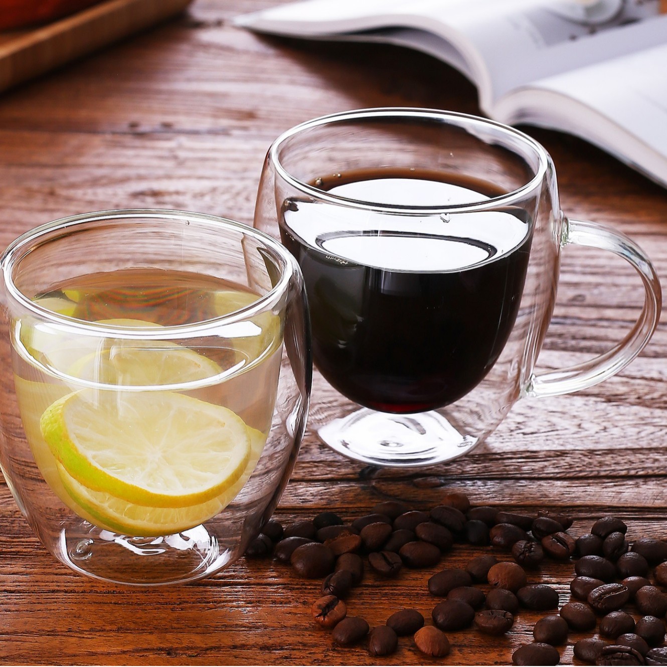 Taza de té aislada transparente en forma de huevo redonda Taza de café de leche de jugo doméstico resistente al calor de borosilicato de vidrio de doble capa