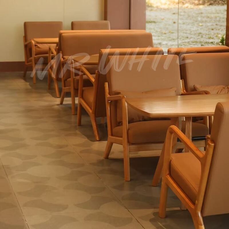 Mr. White Chinese Style Wood Art Cafe Milk Tea Shop Hotel Reception Library Commercial Sofa Table and Chair Combination