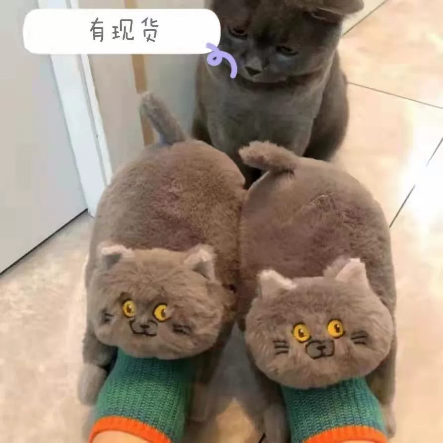 Хлопковая Швабра Blue Cat на ощупь, хлопковая обувь на полузакрытом каблуке, плюшевые домашние милые теплые тапочки с имитацией каблука росы