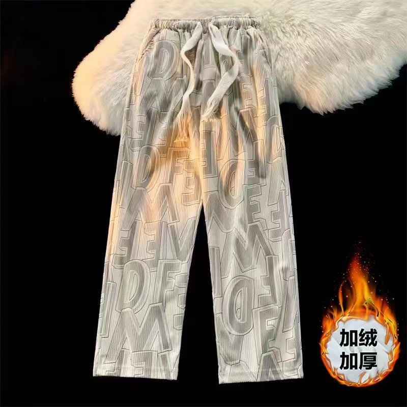 Corduroy Pants Men's Full Printed High Street Puppies Handsome Ins Casual Trousers Fashionable Loose Wide Leg Pants Hong Kong Style Trendy Brand