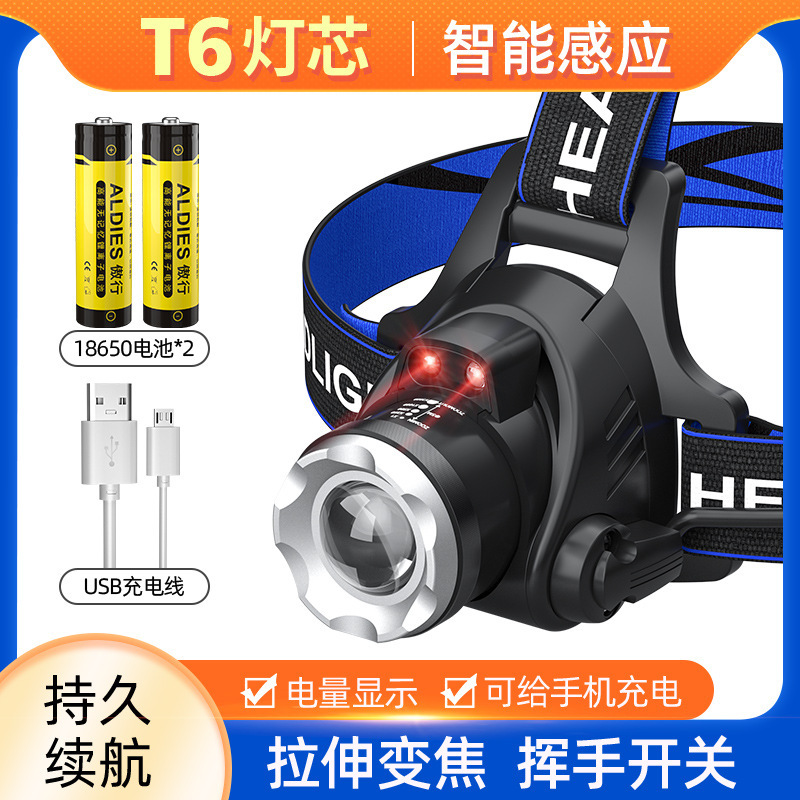 T6伸縮ズームUSB充電式屋外長時間使用可能釣りキャンプ用ヘッドマウントLED強力ライトヘッドランプ|undefined