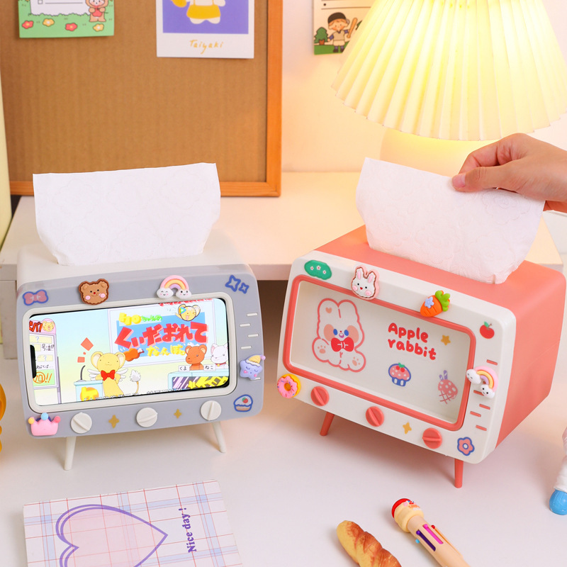 Dibujos animados TV caja de pañuelos teléfono móvil titular hogar multifuncional creativo lindo tejido caja estudiante dormitorio Escritorio