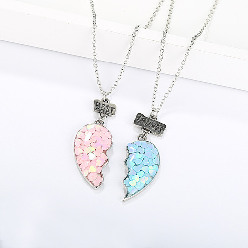 jewelry Cartoon heart pedant necklace for children's cute heart-shaped good friend BFF necklace pendant