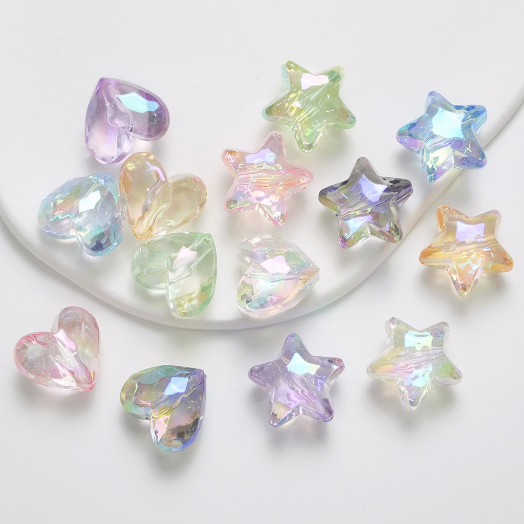 Transparente UV color mágico corte estrella de cinco puntas amor acrílico DIY pulsera material de cuentas accesorios de la joyería al por mayor