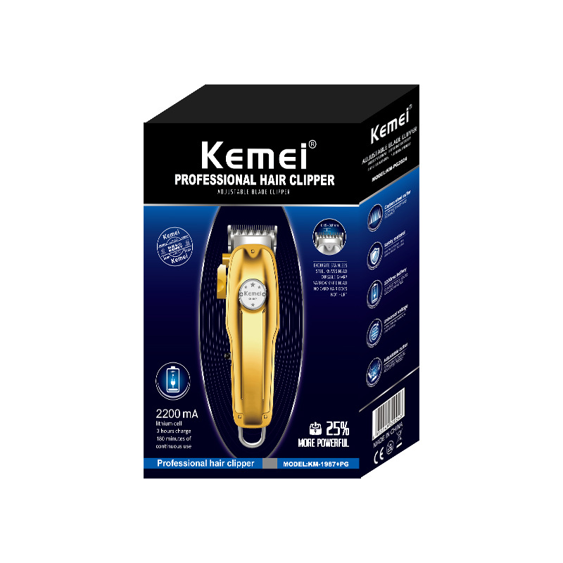 Cortadora de Pelo Eléctrica Kemei KM-1987PG, Recortadora de Pelo Metálica, Cortadora Eléctrica Profesional para Salón, Venta al Por Mayor