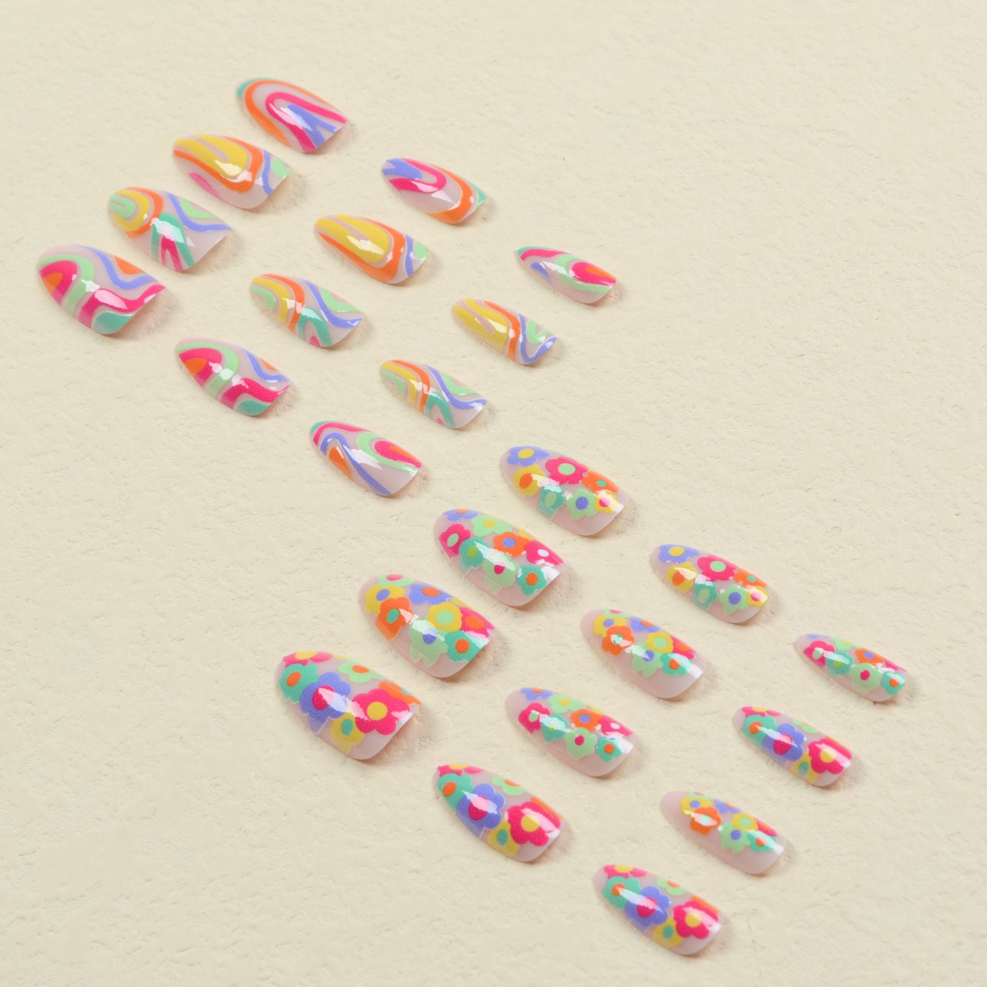 Fairy Style, Sweet Style Fairy Style Sweet Color Block Flower Plastic Nail Patches 1 Set