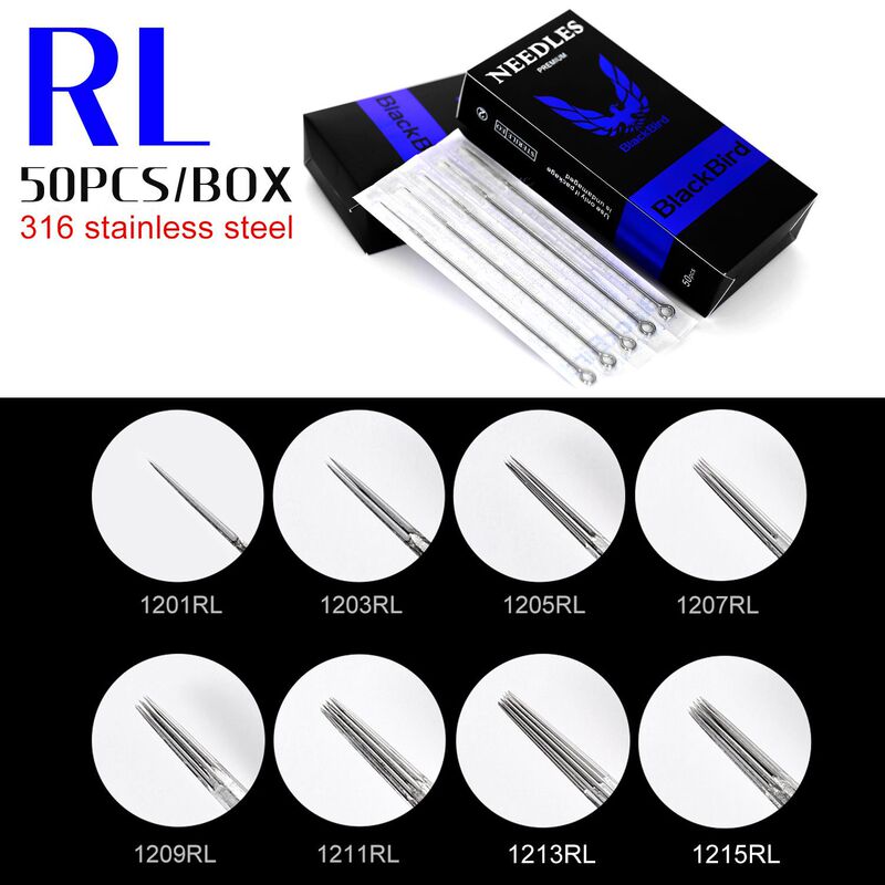 50 Pieces/Box Disposable Black Bird Tattoo Needles Rl/Rm/M1 Secant Line Fogging Long Needle Tattoo Machine Royal Needle