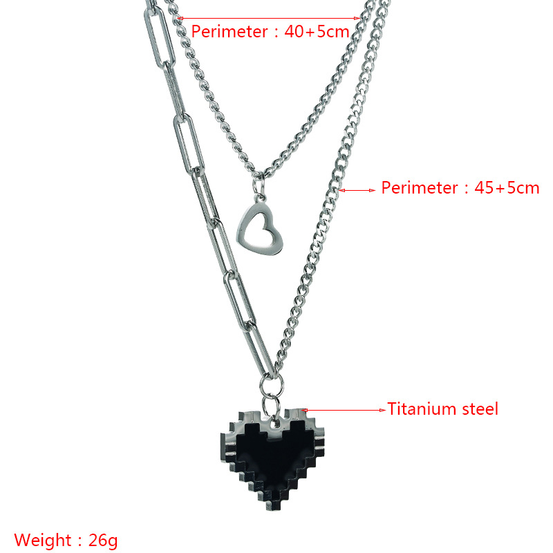 Mosaic Heart Titanium Steel Necklace Heart-shaped Double Layered Clavicle Chain display picture 1